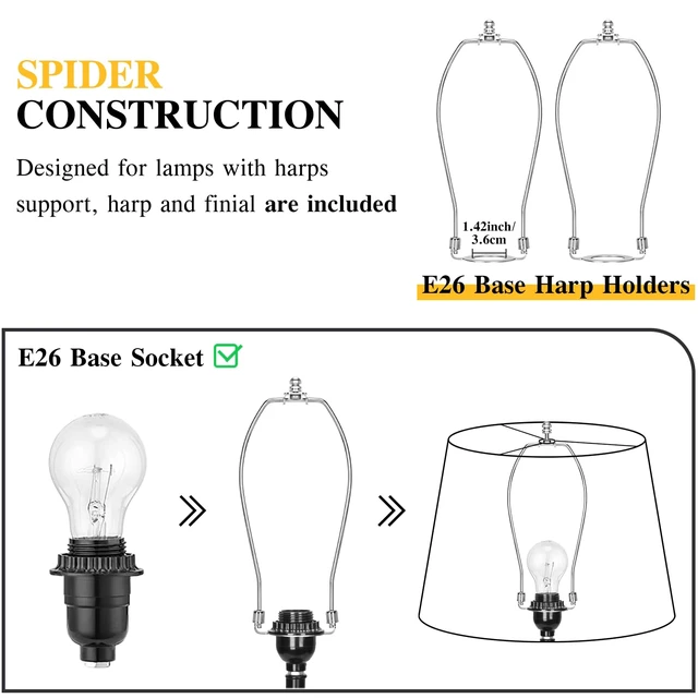 Alt view image 5 of 7 - Black Drum Lamp Shades Set of 2, Large Shade 12"Top x 16"Bottom x 11"High | Fabric Lamp Shades for Floor Lamps, Lampshades for Table Lamps, E26 Base Harp Holders Included, Spider, Easy Assembly