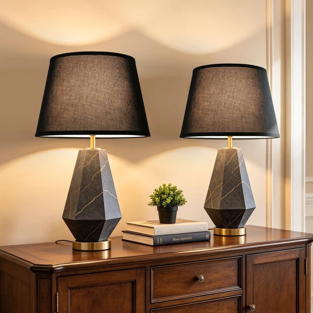 Alt view image 7 of 7 - Black Drum Lamp Shades Set of 2, Large Shade 12"Top x 16"Bottom x 11"High | Fabric Lamp Shades for Floor Lamps, Lampshades for Table Lamps, E26 Base Harp Holders Included, Spider, Easy Assembly