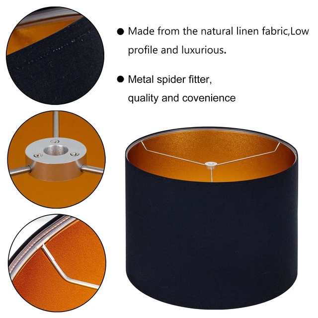 Alt view image 4 of 7 - BlackGold Set of 2 Lampshade Requires Self-assembly,16" Dia x12" H | Drum Classic Modern Style Replacement Lamp Shades, Fabric Lampshades for Table Lamps Floor Lamps, Metal Spider Fitter