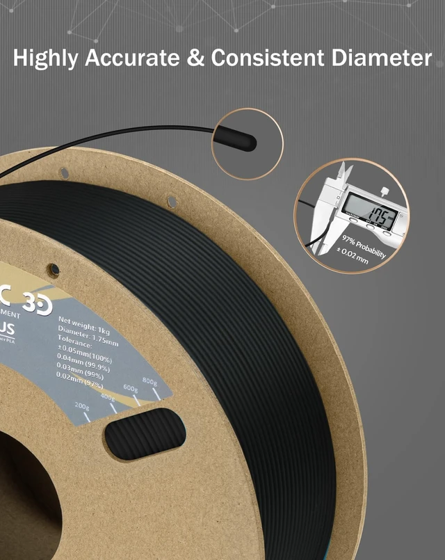 Alt view image 3 of 7 - PLA+ Filament 1.75mm 1Kg Black, PLA Plus Filament 1Kg Spool(2.2lbs) Tougher and Stronger, Dimensional Accuracy Probability +/- 0.02mm