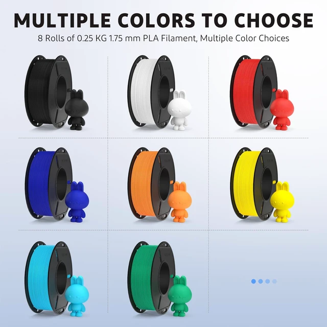 Alt view image 2 of 7 - PLA Plus 3D Printer Filament Bundle 1.75mm Multicolors 250g*8 | Black/White/Red/Dark Blue/Orange/Yellow/Sky Blue/Sea Green, Dimensional Accuracy +/- 0.02mm, 8 Pack 250g Spool
