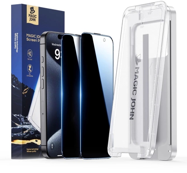 Main image of 3rd Gen Privacy for iPhone 15 Pro Max Screen Protector | 2 Pack 6.7 Inch, 25°Anti-Spy Screen, Shockproof Tempered Glass, Auto Dust-Removal, Bubble Free, Easy Installation