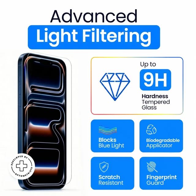 Alt view image 4 of 7 - Anti Blue Light Tempered Glass Screen Protector of iPhone 17 Pro Max (6.9") Blocks Blue Light, Prevents Eye Strain & Helps You Sleep Better, 9H Hardness & Case Friendly