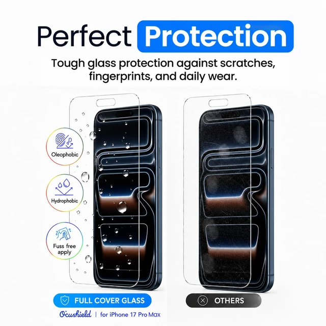Alt view image 6 of 7 - Anti Blue Light Tempered Glass Screen Protector of iPhone 17 Pro Max (6.9") Blocks Blue Light, Prevents Eye Strain & Helps You Sleep Better, 9H Hardness & Case Friendly