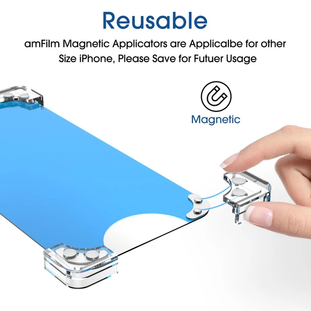 Alt view image 4 of 7 - Magnetic OneTouch for iPhone 18 Pro Screen Protector 6.3'' | Reusable, Eco Friendly, 30s Auto-Alignment Tempered Glass, Shatterproof, HD Clear, Camera Lens Protector 2+4 Pack(18P-6.3'')