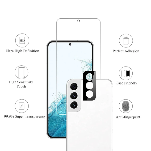Alt view image 4 of 7 - Screen Protector + Camera Lens Protector for Galaxy S22, 3+3 Pack | Tempered Glass, Fingerprint Unlock Compatible, Clear, Case Friendly