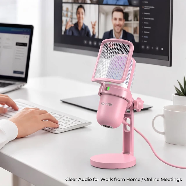 Alt view image 4 of 7 - RGB USB Microphone, Pink Gaming Mic for PC, PS5, Laptop, Phone, Condenser Mic with Touch Mute, Pop Filter, Cardioid Pickup, Plug & Play for Streaming, Podcast, Recording, Gaming