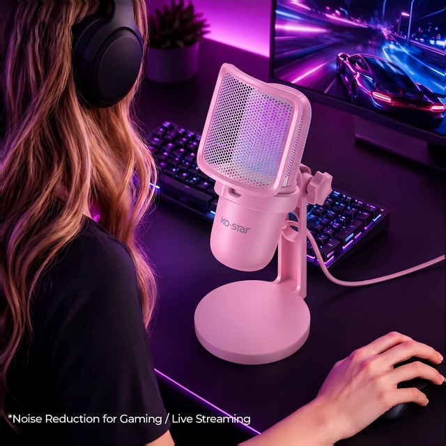 Alt view image 6 of 7 - RGB USB Microphone, Pink Gaming Mic for PC, PS5, Laptop, Phone, Condenser Mic with Touch Mute, Pop Filter, Cardioid Pickup, Plug & Play for Streaming, Podcast, Recording, Gaming