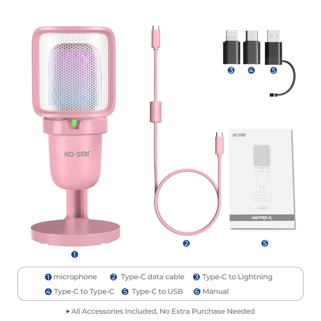 Alt view image 5 of 7 - RGB USB Microphone, Pink Gaming Mic for PC, PS5, Laptop, Phone, Condenser Mic with Touch Mute, Pop Filter, Cardioid Pickup, Plug & Play for Streaming, Podcast, Recording, Gaming