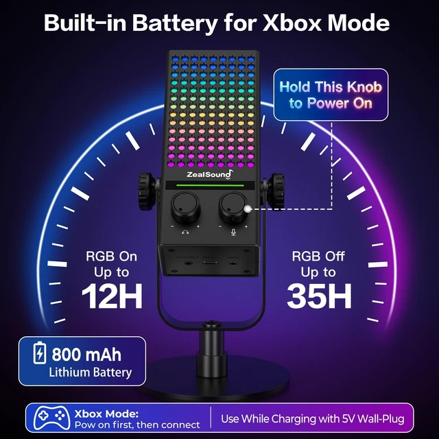Alt view image 7 of 7 - Gaming Microphone for Xbox, USB Microphone for PC Mac iPhone & Android, Noise Reduction, One-Tap Mute, Gain Control, Zero-Latency Monitoring & RGB Lighting for Gaming, Streaming, Podcasting