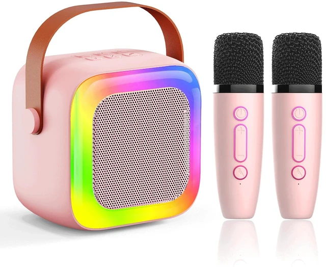 Main image of Mini Karaoke Machine for Kids with 2 Wireless Microphones Portable Bluetooth Speaker, LED Disco Lights & Voice Changer, Great Birthday Gift for Girls Ages 3-12, Perfect for Family Parties and Home