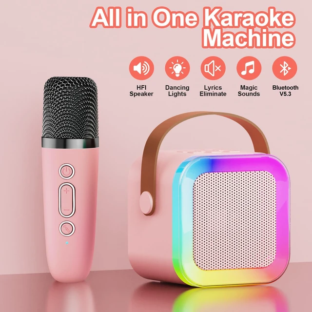 Alt view image 2 of 7 - Kids Karaoke Machine Toy Ages 3-12, Wireless Mic BT Speaker, Pink - 1 Mic | Voice Changer, LED Party Lights, BT 5.3, Mini Rechargeable Portable, Christmas Birthday Gifts for Toddler Boys & Girls