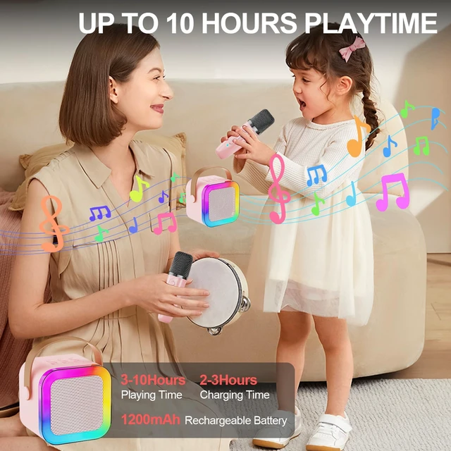 Alt view image 7 of 7 - Kids Karaoke Machine Toy Ages 3-12, Wireless Mic BT Speaker, Pink - 1 Mic | Voice Changer, LED Party Lights, BT 5.3, Mini Rechargeable Portable, Christmas Birthday Gifts for Toddler Boys & Girls