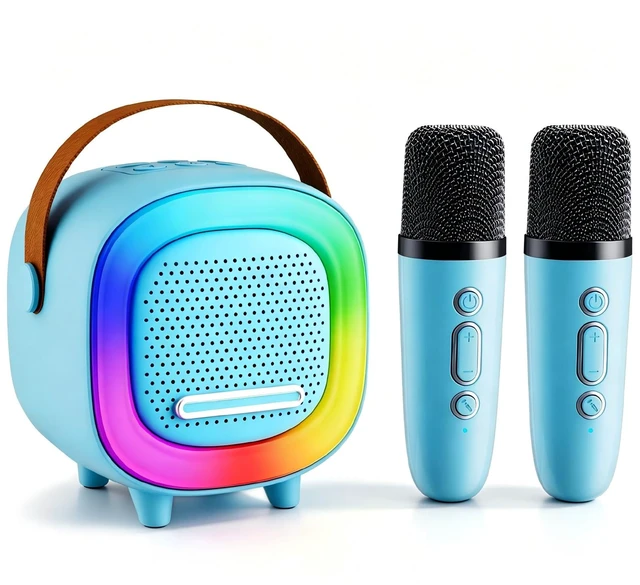 Main image of Kids Karaoke Machine Toy Ages 3-12, Mini 2 Wireless Mics Bluetooth Speaker | LED Party Lights, Voice Changer, Duets, BT 5.3, Rechargeable Portable, Christmas Birthday Gifts for Toddler Boys & Girls