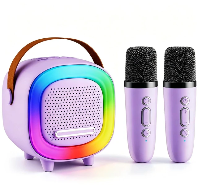 Main image of Kids Karaoke Machine Toy Ages 3-12, Mini 2 Wireless Mics Bluetooth Speaker | LED Party Lights, Voice Changer, Duets, BT 5.3, Rechargeable Portable, Christmas Birthday Gifts for Toddler Boys & Girls