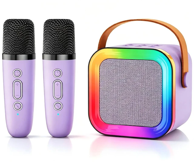 Main image of Kids Karaoke Machine Toy Ages 3-12, 2 Wireless Mics Bluetooth Speaker | Voice Changer, LED Party Lights, Duets, BT 5.3, Mini Rechargeable Portable, Christmas Birthday Gifts for Toddler Boys & Girls