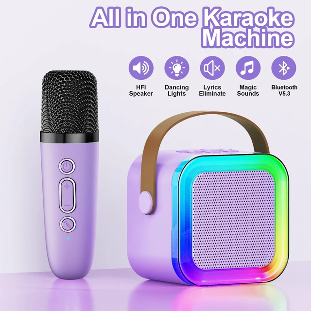 Alt view image 2 of 7 - Kids Karaoke Machine Toy Ages 3-12, 2 Wireless Mics Bluetooth Speaker | Voice Changer, LED Party Lights, Duets, BT 5.3, Mini Rechargeable Portable, Christmas Birthday Gifts for Toddler Boys & Girls