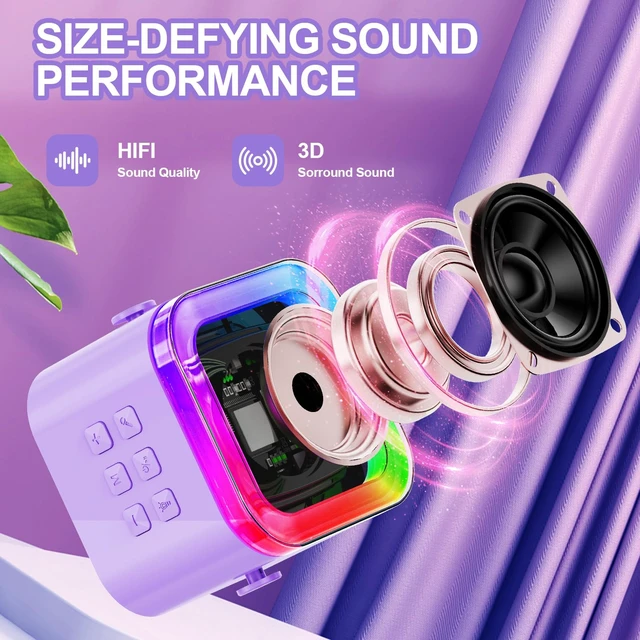 Alt view image 3 of 7 - Kids Karaoke Machine Toy Ages 3-12, 2 Wireless Mics Bluetooth Speaker | Voice Changer, LED Party Lights, Duets, BT 5.3, Mini Rechargeable Portable, Christmas Birthday Gifts for Toddler Boys & Girls