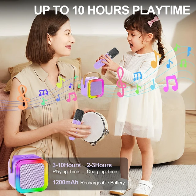 Alt view image 6 of 7 - Kids Karaoke Machine Toy Ages 3-12, 2 Wireless Mics Bluetooth Speaker | Voice Changer, LED Party Lights, Duets, BT 5.3, Mini Rechargeable Portable, Christmas Birthday Gifts for Toddler Boys & Girls
