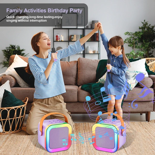 Alt view image 7 of 7 - Kids Karaoke Machine Toy Ages 3-12, 2 Wireless Mics Bluetooth Speaker | Voice Changer, LED Party Lights, Duets, BT 5.3, Mini Rechargeable Portable, Christmas Birthday Gifts for Toddler Boys & Girls