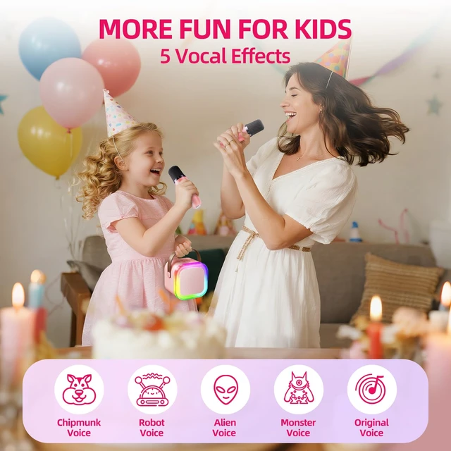 Alt view image 3 of 7 - Mini Karaoke Machine for Kids, Top Birthday Gift Pick for Girls Ages 3, 4, 5, 6, 7, 8, 9, 10, 11, 12 Years Old, Kids' Personal Video Players Accessories with 2 Mics Singing Present Toy Pink