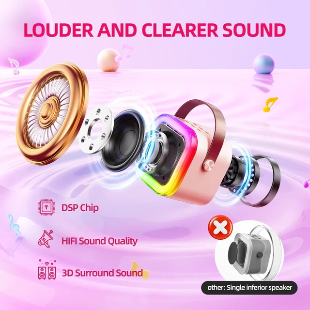 Alt view image 2 of 7 - Mini Karaoke Machine for Kids, Top Birthday Gift Pick for Girls Ages 3, 4, 5, 6, 7, 8, 9, 10, 11, 12 Years Old, Kids' Personal Video Players Accessories with 2 Mics Singing Present Toy Pink