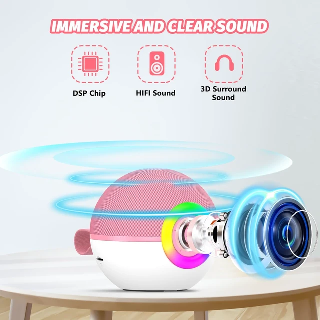 Alt view image 2 of 7 - Mini Karaoke Machine for Kids Adults,Portable Bluetooth Speaker with 2 Wireless Microphones,Gift Toys with MP3 Player for Boys Girls 3-12 Year Old Birthday Family Home Party Present (Pink)
