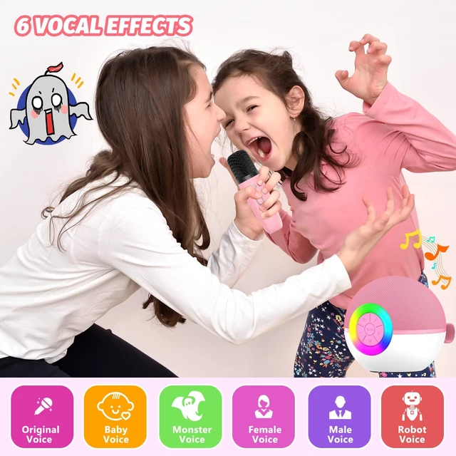 Alt view image 3 of 7 - Mini Karaoke Machine for Kids Adults,Portable Bluetooth Speaker with 2 Wireless Microphones,Gift Toys with MP3 Player for Boys Girls 3-12 Year Old Birthday Family Home Party Present (Pink)