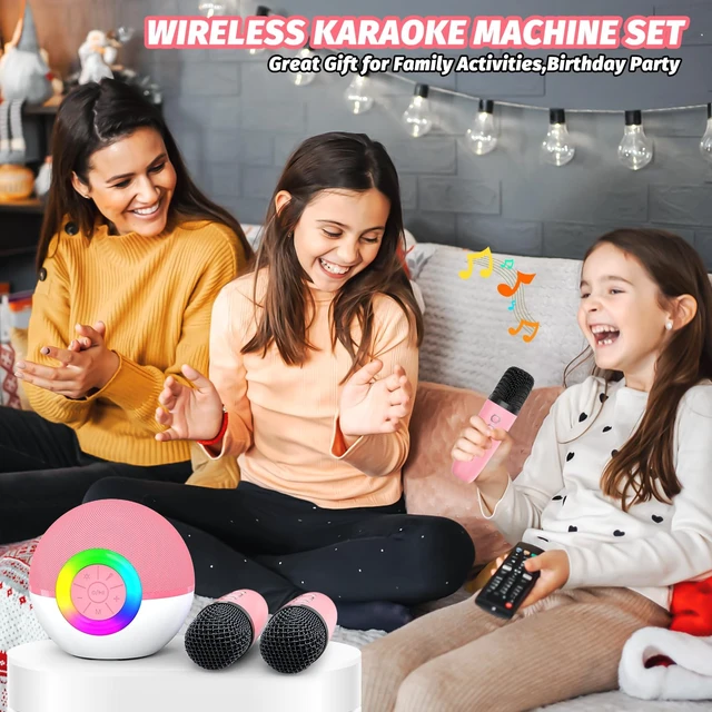 Alt view image 4 of 7 - Mini Karaoke Machine for Kids Adults,Portable Bluetooth Speaker with 2 Wireless Microphones,Gift Toys with MP3 Player for Boys Girls 3-12 Year Old Birthday Family Home Party Present (Pink)