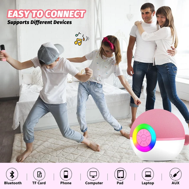 Alt view image 5 of 7 - Mini Karaoke Machine for Kids Adults,Portable Bluetooth Speaker with 2 Wireless Microphones,Gift Toys with MP3 Player for Boys Girls 3-12 Year Old Birthday Family Home Party Present (Pink)