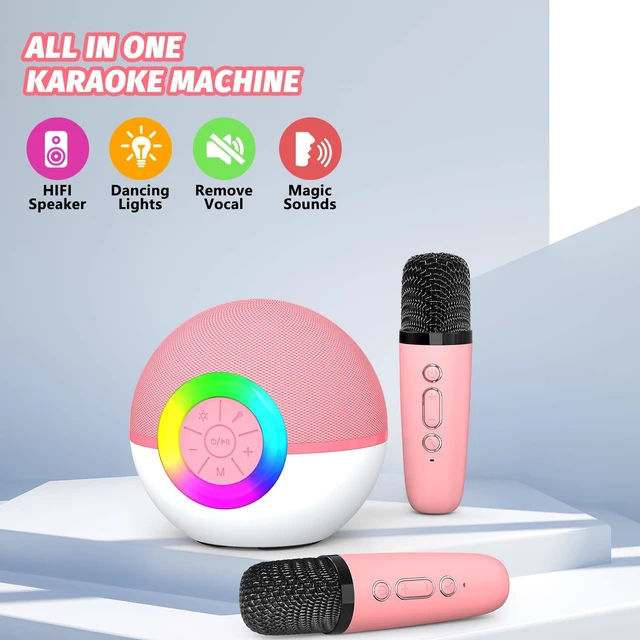 Alt view image 6 of 7 - Mini Karaoke Machine for Kids Adults,Portable Bluetooth Speaker with 2 Wireless Microphones,Gift Toys with MP3 Player for Boys Girls 3-12 Year Old Birthday Family Home Party Present (Pink)