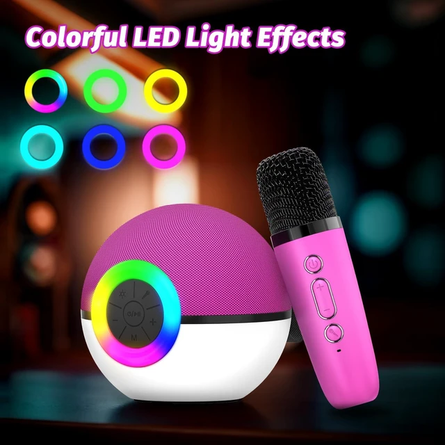 Alt view image 3 of 7 - Mini Karaoke Machine Speaker for Kids Adults, Portable Bluetooth Microphone Song Toys with LED Light, Best Chritmas Birthday Festival Gift for 3 4 5 6 7 8+ Year Old Girls Boys (Hotpink-2MIC)