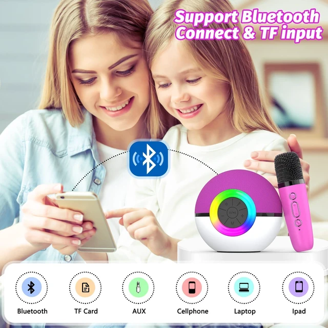 Alt view image 4 of 7 - Mini Karaoke Machine Speaker for Kids Adults, Portable Bluetooth Microphone Song Toys with LED Light, Best Chritmas Birthday Festival Gift for 3 4 5 6 7 8+ Year Old Girls Boys (Hotpink-2MIC)