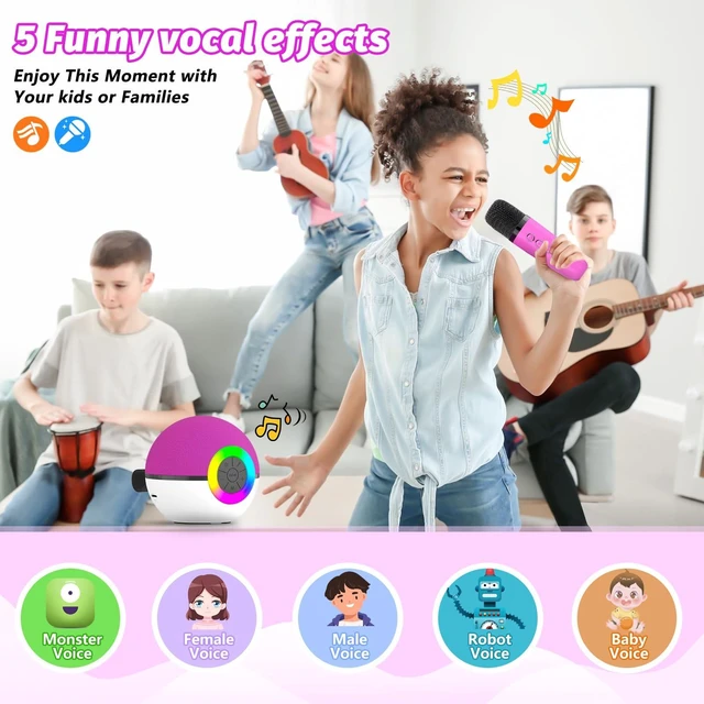 Alt view image 5 of 7 - Mini Karaoke Machine Speaker for Kids Adults, Portable Bluetooth Microphone Song Toys with LED Light, Best Chritmas Birthday Festival Gift for 3 4 5 6 7 8+ Year Old Girls Boys (Hotpink-2MIC)