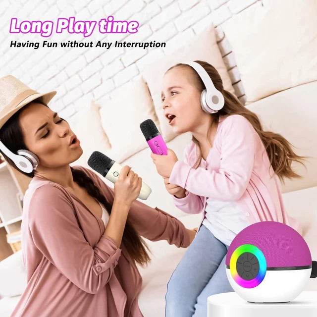 Alt view image 6 of 7 - Mini Karaoke Machine Speaker for Kids Adults, Portable Bluetooth Microphone Song Toys with LED Light, Best Chritmas Birthday Festival Gift for 3 4 5 6 7 8+ Year Old Girls Boys (Hotpink-2MIC)