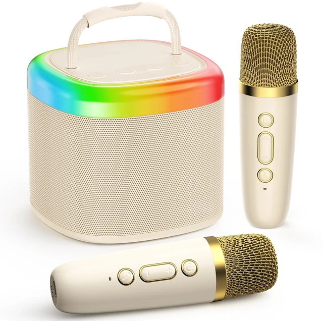 Main image of Mini Karaoke Machine with 2 Wireless Mics, Birthday Gift for Kids | 4 Magic Voice Effects, Party Lights, Multiple Color Options, Easy-Carry Handle, Kids' Parties & Games, Family Sing-Alongs