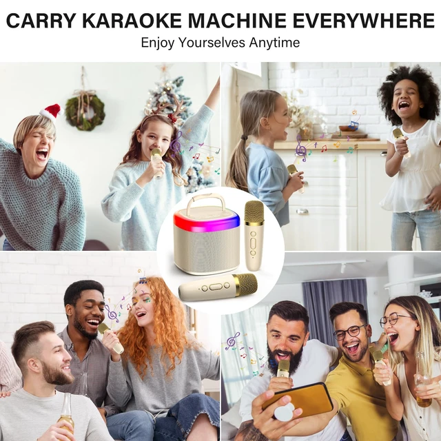 Alt view image 2 of 7 - Mini Karaoke Machine with 2 Wireless Mics, Birthday Gift for Kids | 4 Magic Voice Effects, Party Lights, Multiple Color Options, Easy-Carry Handle, Kids' Parties & Games, Family Sing-Alongs