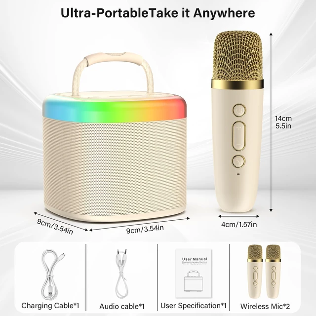 Alt view image 5 of 7 - Mini Karaoke Machine with 2 Wireless Mics, Birthday Gift for Kids | 4 Magic Voice Effects, Party Lights, Multiple Color Options, Easy-Carry Handle, Kids' Parties & Games, Family Sing-Alongs