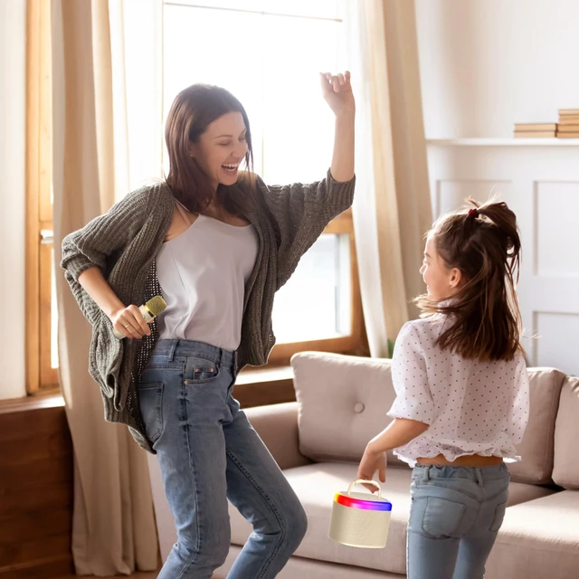 Alt view image 6 of 7 - Mini Karaoke Machine with 2 Wireless Mics, Birthday Gift for Kids | 4 Magic Voice Effects, Party Lights, Multiple Color Options, Easy-Carry Handle, Kids' Parties & Games, Family Sing-Alongs