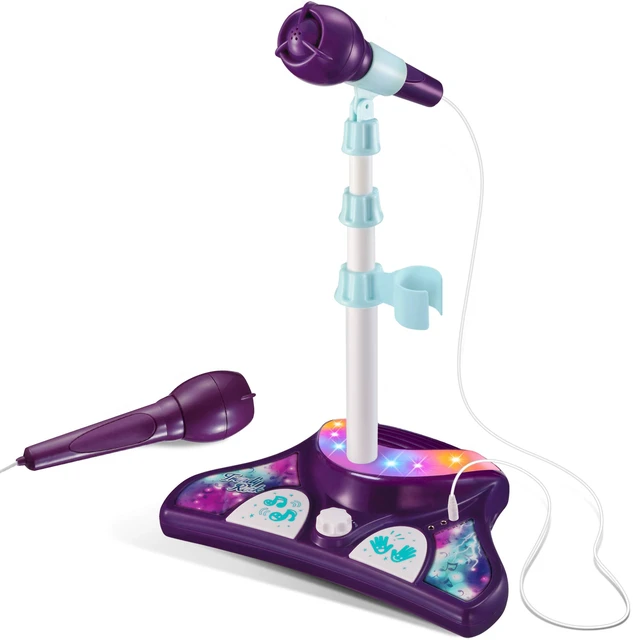 Main image of Kids Karaoke Machine, 2 Mics, Adjustable Stand & Lights | AUX Port for Music Sing-Along, Stage Pedals for Fun Sound Effects