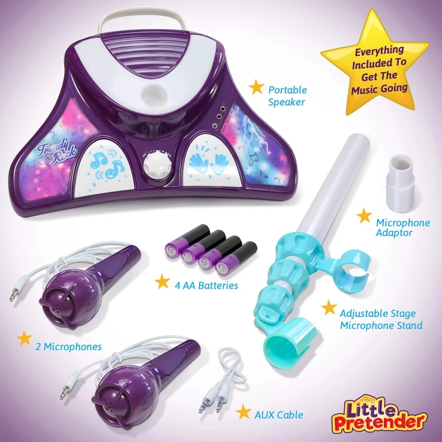 Alt view image 2 of 7 - Kids Karaoke Machine, 2 Mics, Adjustable Stand & Lights | AUX Port for Music Sing-Along, Stage Pedals for Fun Sound Effects