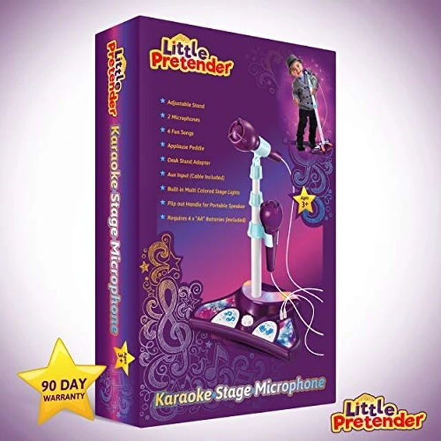 Alt view image 6 of 7 - Kids Karaoke Machine, 2 Mics, Adjustable Stand & Lights | AUX Port for Music Sing-Along, Stage Pedals for Fun Sound Effects