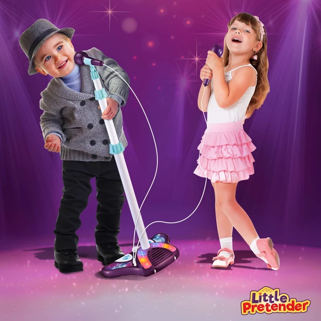 Alt view image 4 of 7 - Kids Karaoke Machine, 2 Mics, Adjustable Stand & Lights | AUX Port for Music Sing-Along, Stage Pedals for Fun Sound Effects