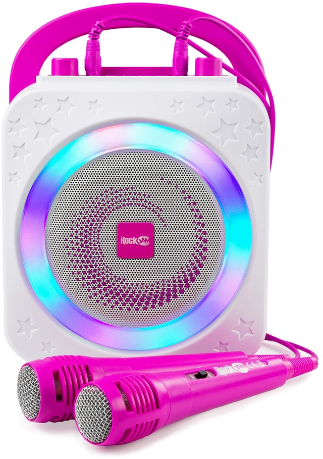 Main image of 10-Watt Rechargeable Bluetooth Karaoke Machine with Two Mics, Lightshow & Voice Effects
