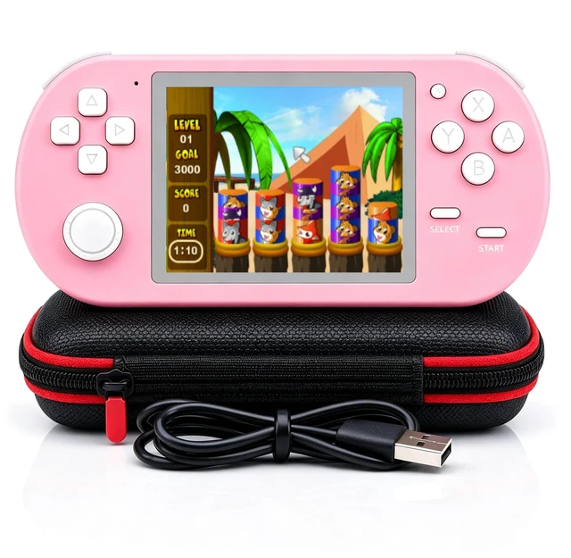 Main image of Handheld Game for Kids, 16-Bit - 3 Inch HD Screen 300-in-1 Retro Games - Portable Classic Video Game Player for Boys Girls, Include Protective Carrying Case (Pink)