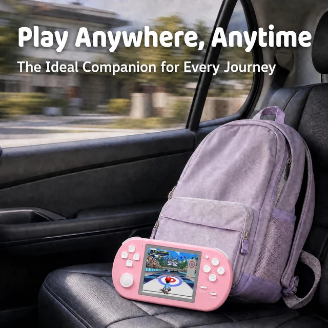 Alt view image 7 of 7 - Handheld Game for Kids, 16-Bit - 3 Inch HD Screen 300-in-1 Retro Games - Portable Classic Video Game Player for Boys Girls, Include Protective Carrying Case (Pink)