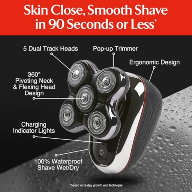 Alt view image 7 of 7 - Balder Deluxe XR7100 Head Rotary Shaver, Titanium Blades, Wet/Dry | Includes Storage Pouch, Designed for Bald Men, 5 Dual Track Flexing Heads, Pop-Up Trimmer, Non-Slip Grip, USB Rechargeable