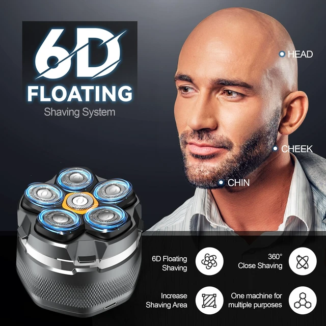 Alt view image 2 of 7 - Head Shaver for Bald Men: 10,000RPM Shaver with 6D Magnetic Floating Heads | IPX8 Waterproof Wet/Dry Shaving, LED Display, EVA Travel Case & Magnetic Head Design