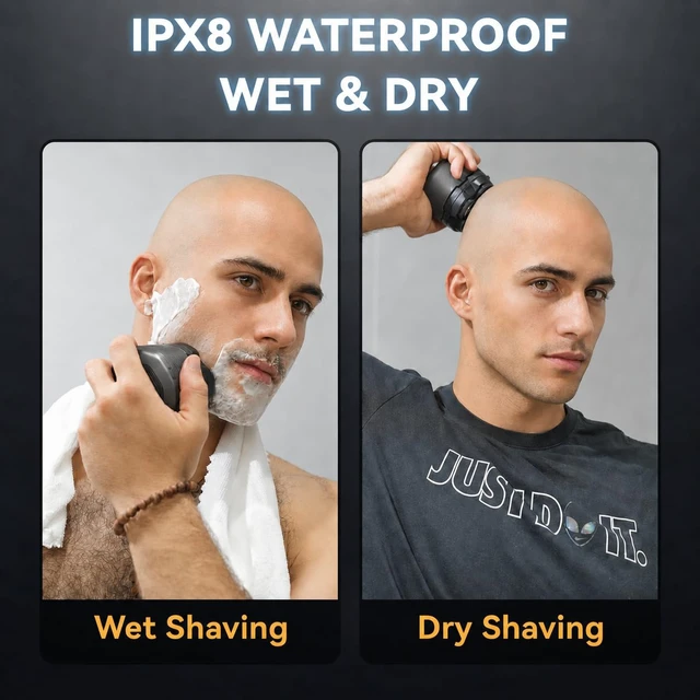 Alt view image 6 of 7 - Head Shaver for Bald Men: 10,000RPM Shaver with 6D Magnetic Floating Heads | IPX8 Waterproof Wet/Dry Shaving, LED Display, EVA Travel Case & Magnetic Head Design