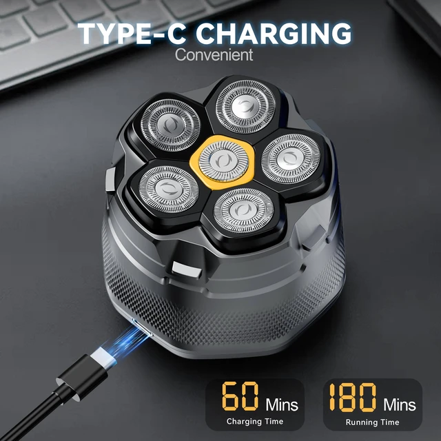 Alt view image 7 of 7 - Head Shaver for Bald Men: 10,000RPM Shaver with 6D Magnetic Floating Heads | IPX8 Waterproof Wet/Dry Shaving, LED Display, EVA Travel Case & Magnetic Head Design